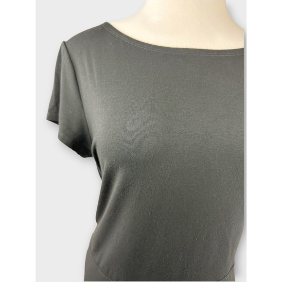 Eileen Fisher Stretch Jersey Knit Round Neck Dress Short Sleeve Pockets Black XL - Picture 7 of 16